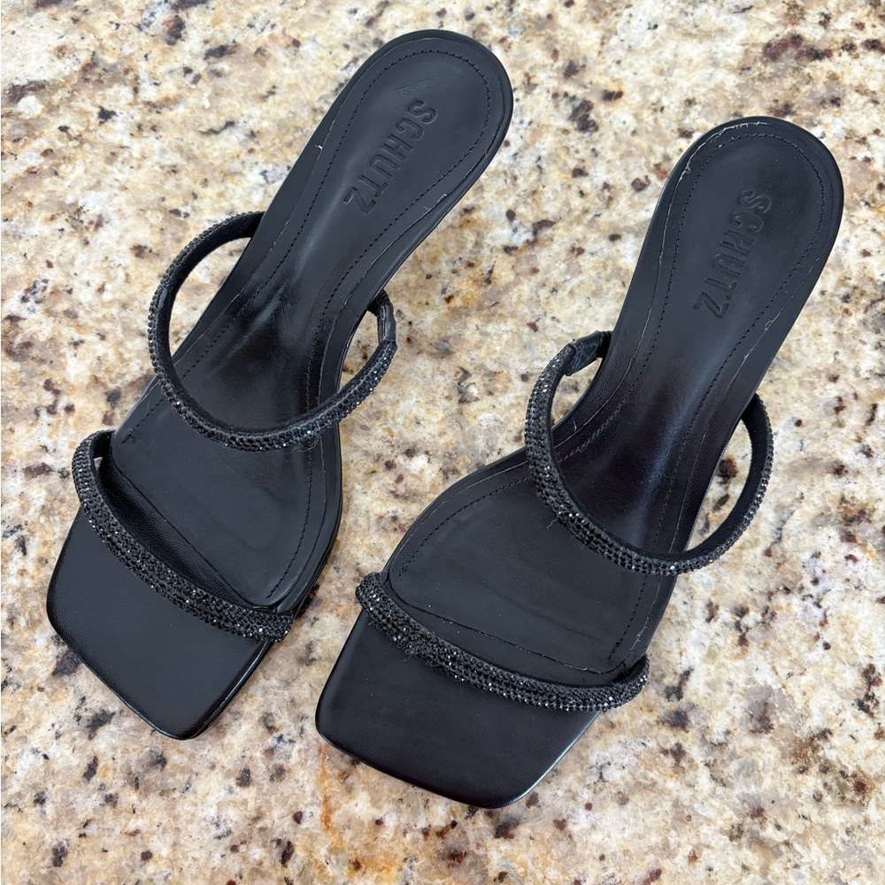 SCHUTZ Taliyah Square Toe Crystal Mid Heel